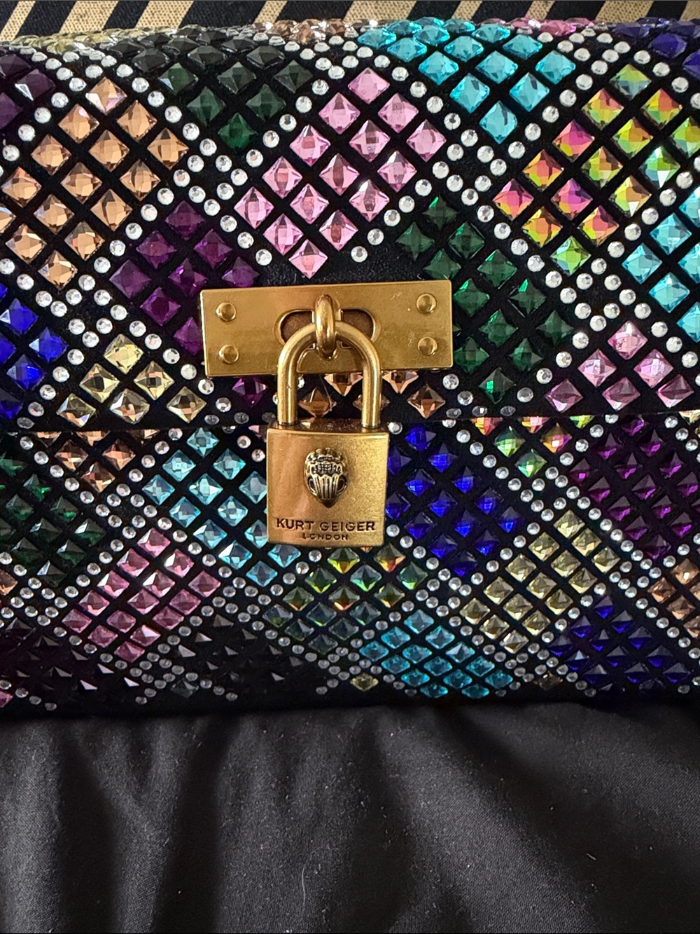 Kurt Geiger Multicolor Crystal Mosaic Shoulder Bag with Gold Chain - Picture 2 of 4